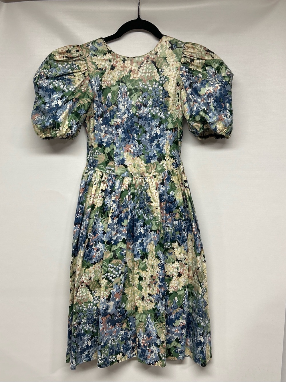 Floral Puff Sleeve Dress in Blue & Green